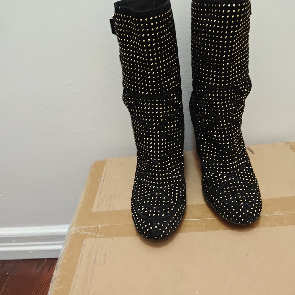 Laurence Dacade Black and Gold Buckle Heeled Boots - Picture 6 of 9